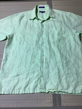 Alan Flusser Light Mint Green Short-Sleeve Button-Down Linen Shirt